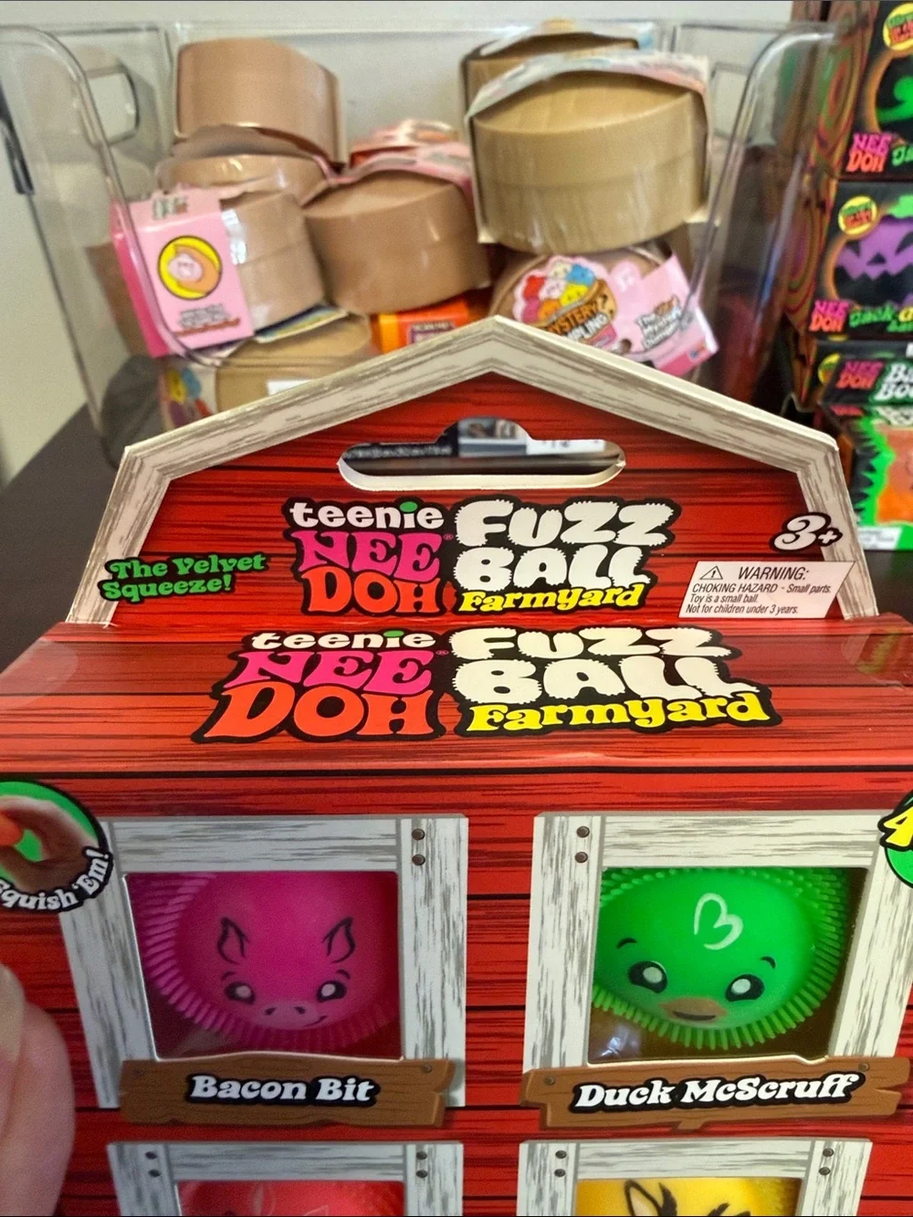 Teenie Needoh Fuzz Ball Farmyard 4-Pack - Pink, Green, Orange, Yellow